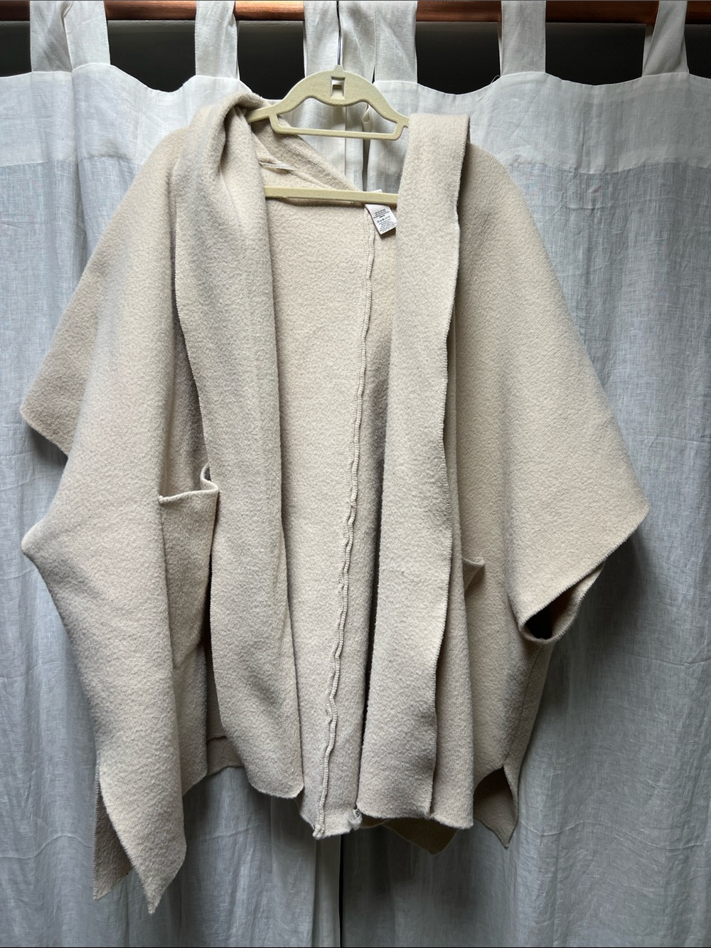 Free People Hooded Open-Front Poncho in Cream